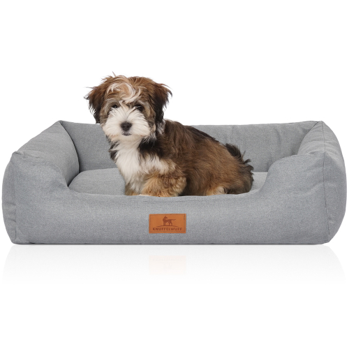 Knuffelwuff Velour Dog Bed Emma with Fine Hand-Woven Material Look in Pastel Colours M-L 85 x 63cm Teal