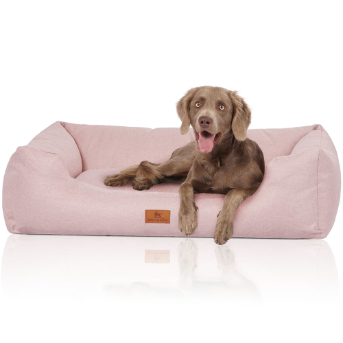 Knuffelwuff Velour Dog Bed Emma with Fine Hand-Woven Material Look in Pastel Colours XL 105 x 75cm Pink