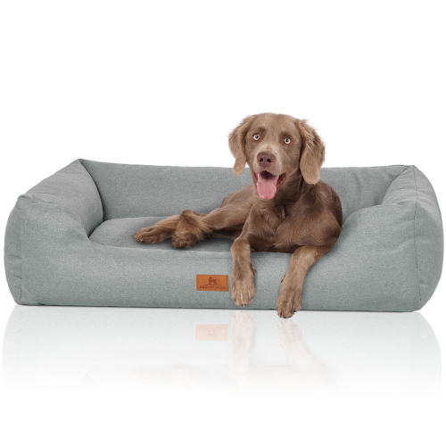 Knuffelwuff Velour Dog Bed Emma with Fine Hand-Woven Material Look in Pastel Colours XL 105 x 75cm Teal