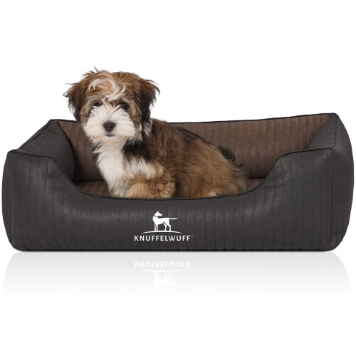 Knuffelwuff Laser-Quilted Artificial Leather Orthopaedic Dog Bed Rough Road M-L 85 x 63cm Black/Brown