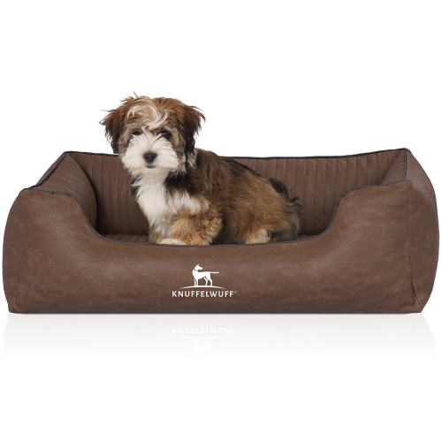 Knuffelwuff Laser-Quilted Artificial Leather Orthopaedic Dog Bed Columbia M-L 85 x 63cm Brown