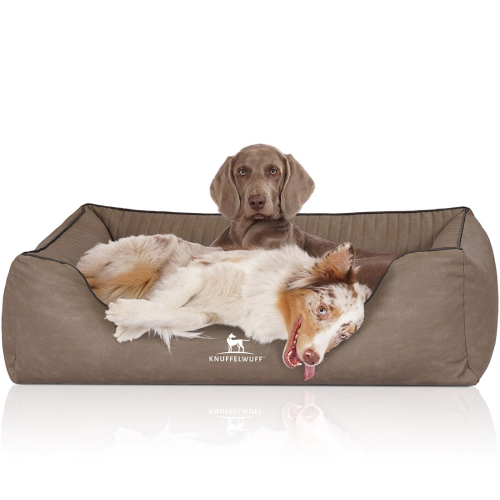 Knuffelwuff Laser-Quilted Artificial Leather Orthopaedic Dog Bed Columbia XL 105 x 75cm Stone