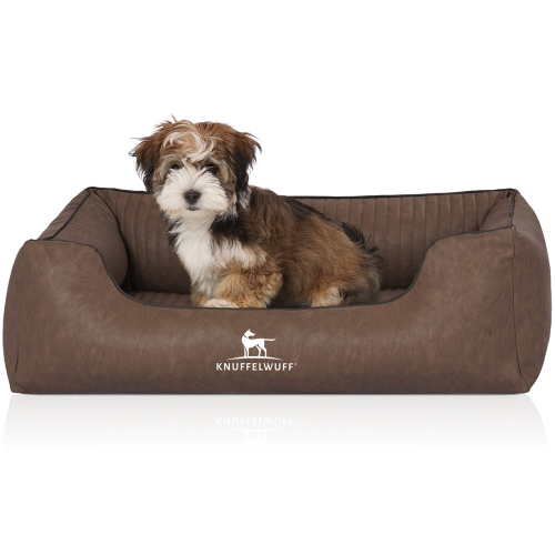 Knuffelwuff Chesapeake orthopaedic dog bed made of quilted, mottled synthetic leather, M-L, 85 x 63 cm, brown