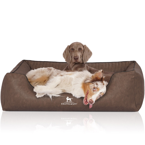 Knuffelwuff Chesapeake orthopaedic dog bed made of quilted, mottled synthetic leather, XL, 105 x 75 cm, brown