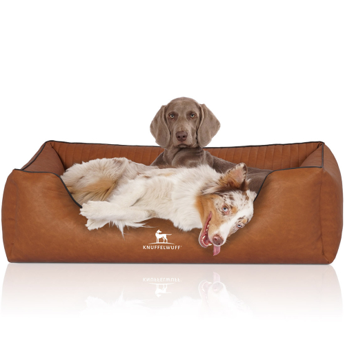 Knuffelwuff Chesapeake orthopaedic dog bed made of quilted, mottled synthetic leather, XXL, 120 x 85 cm, rusty