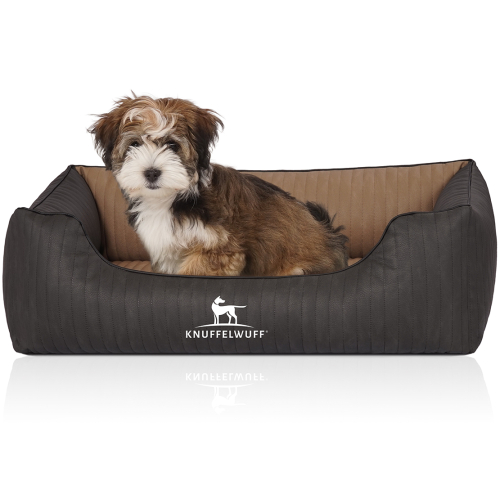 Knuffelwuff Laser-Quilted Artificial Leather Orthopaedic Dog Bed Outback M-L 85 x 63cm Black/Cappuccino