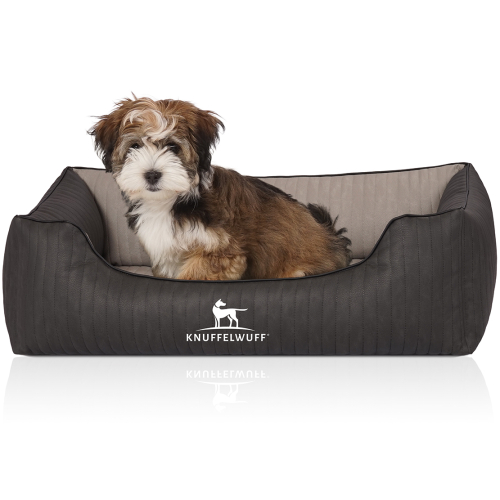 Knuffelwuff Laser-Quilted Artificial Leather Orthopaedic Dog Bed Outback M-L 85 x 63cm Black/Taupe