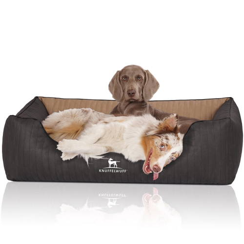 Knuffelwuff Laser-Quilted Artificial Leather Orthopaedic Dog Bed Outback XL 105 x 75cm Black/Cappuccino