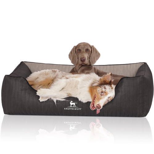 Knuffelwuff Laser-Quilted Artificial Leather Orthopaedic Dog Bed Outback XL 105 x 75cm Black/Taupe