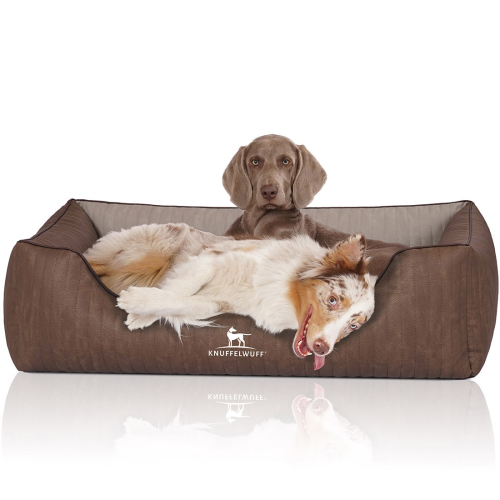 Knuffelwuff Laser-Quilted Artificial Leather Orthopaedic Dog Bed Outlander XL 105 x 75cm Brown/Grey