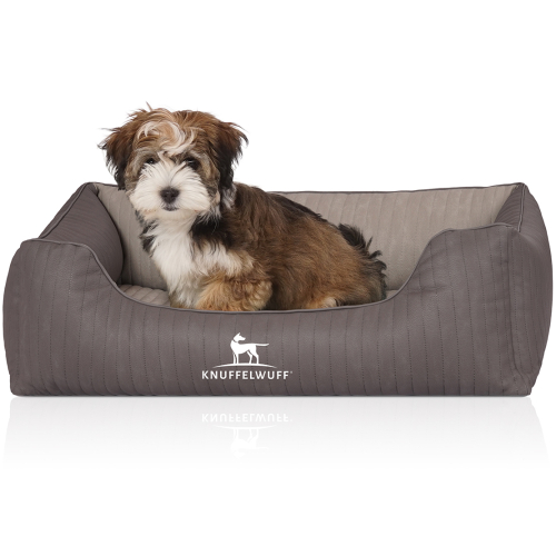 Knuffelwuff Laser-Quilted Artificial Leather Orthopaedic Dog Bed Outlander M-L 85 x 63cm Dark grey
