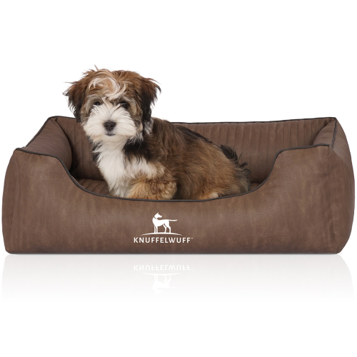 Knuffelwuff Laser-Quilted Artificial Leather Orthopaedic Dog Bed Tampa M-L 85 x 63cm Brown