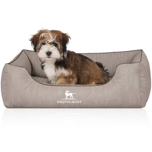 Knuffelwuff Laser-Quilted Artificial Leather Orthopaedic Dog Bed Tampa M-L 85 x 63cm Grey