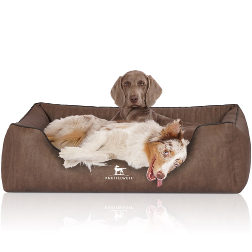 Knuffelwuff Laser-Quilted Artificial Leather Orthopaedic Dog Bed Tampa XL 105 x 75cm Brown