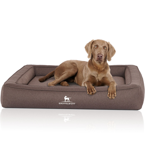 Knuffelwuff Yukon orthopaedic dog bed made of velour with the characteristics of a hand-woven material, 85 x 65 cm, grey brown