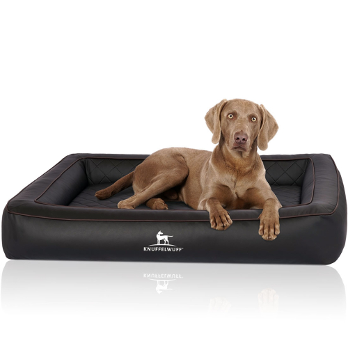 Knuffelwuff Hampstead orthopaedic dog bed made of laser-quilted synthetic leather, 85 x 65 cm, black