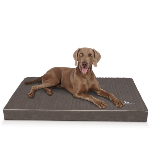 Knuffelwuff Palomino orthopaedic dog mat made of laser-quilted synthetic leather, L, 80 x 60 cm, brown grey