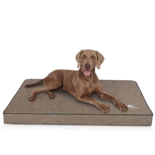 Knuffelwuff Palomino orthopaedic dog mat made of laser-quilted synthetic leather, XXXL, 135 x 90, stone