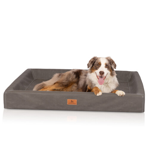 Knuffelwuff Austin orthopaedic dog bed made of synthetic leather, M – L, 85 x 65 cm, brown grey