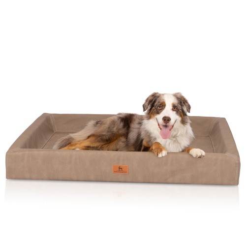 Knuffelwuff Austin orthopaedic dog bed made of synthetic leather, M – L, 85 x 65 cm, camel
