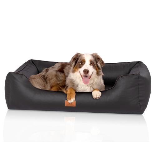 Knuffelwuff Montana orthopaedic dog bed made of synthetic leather, M – L, 85 x 63 cm, black