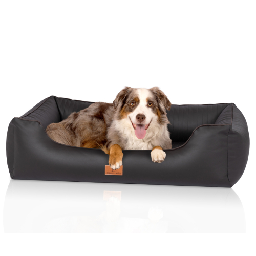 Knuffelwuff Lovelock orthopaedic dog bed made of synthetic leather, M – L, 85 x 63 cm, black