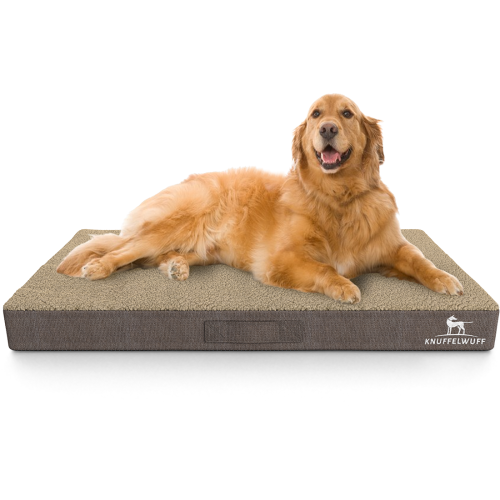 Knuffelwuff Ellenie orthopaedic dog mat made of teddy material and velour, 79 x 60 cm, beige