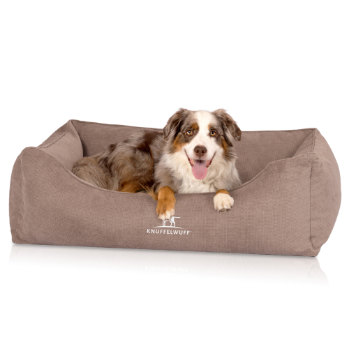Knuffelwuff Baltimore orthopaedic dog bed with reversible cushion featuring compartments, 80 x 55 cm, beige