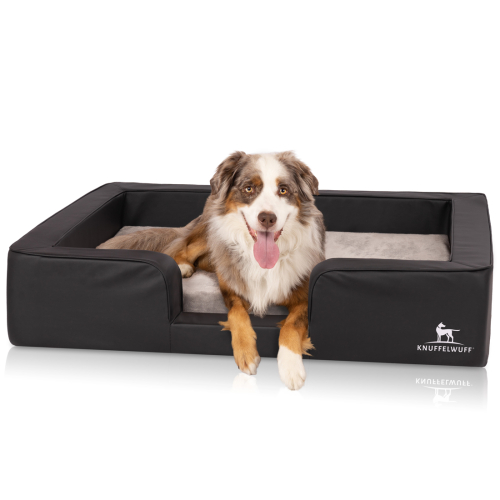 Knuffelwuff Indianapolis orthopaedic dog bed with reversible cushion made of synthetic leather, 80 x 60 cm, black
